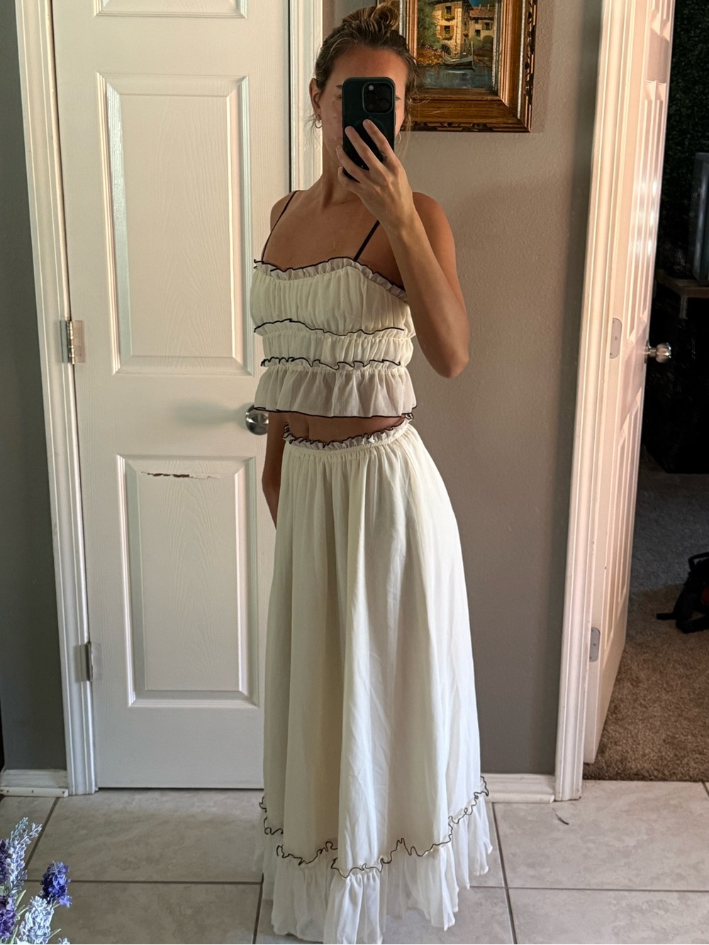 SHEIN White Maxi Skirt with Contrast Trim